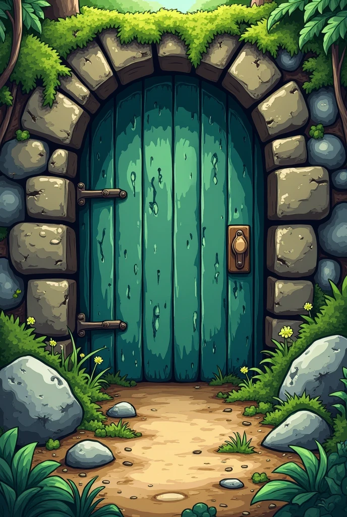 Create a cartoon image of a hidden camouflaged underground door