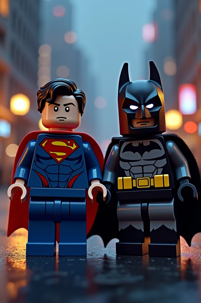 Superman and Batman in lego art, night