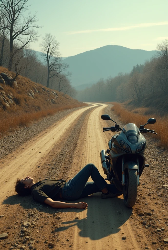 A motorcycle accident on a dirt road in the northeast backlands , a humble person , In floor
