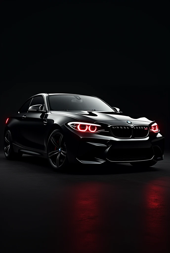 Red eyes of black bmw m2 with black background luxury look