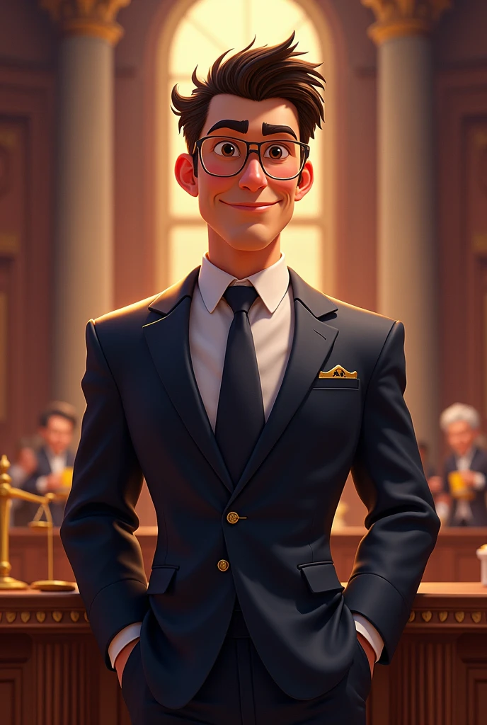 Remake the image to be the profile cover of a WhatsApp group about criminal procedural law, disney pixar style
