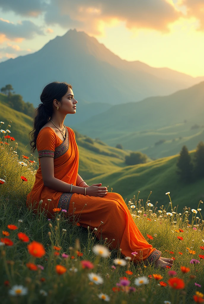 A beautiful Indian scenary where the girl is sitting looking at the sky with the quote written as
"To see a World in a Grain of Sand
And a Heaven in a Wild Flower 
Hold Infinity in the palm of your hand 
And Eternity in an hour"

