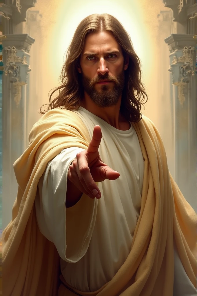 Jesus pointing his finger at the camera
