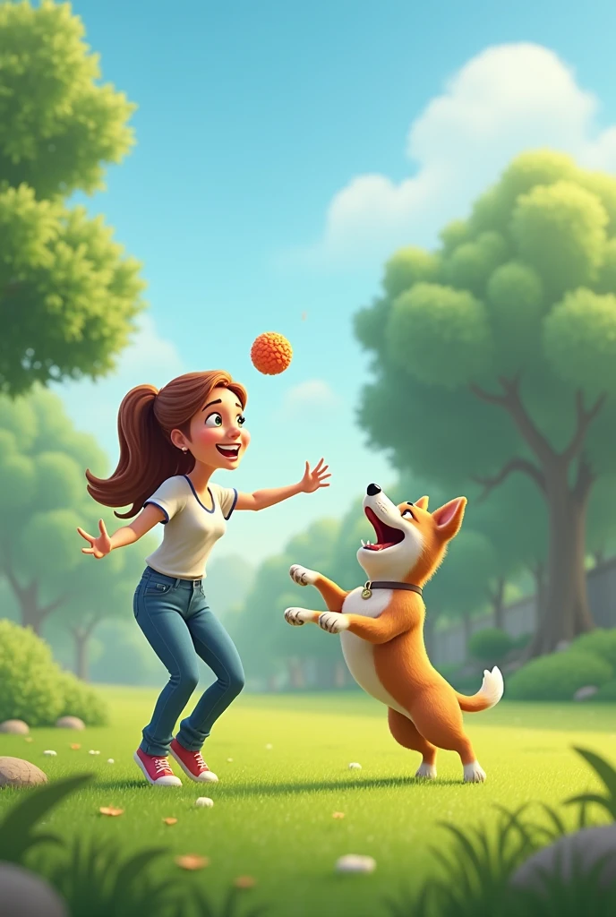 a woman throwing a dog toy to her dog