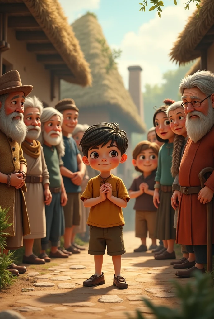Village people helping good boy in that village