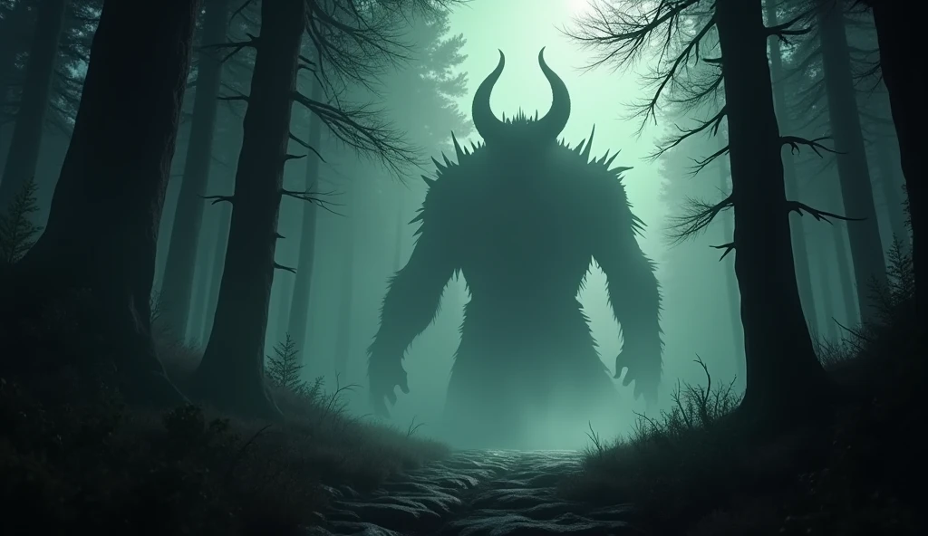 Generate 3d cinematic animated
Demon's Shadow**: The looming shadow of the demon projected on the trees, hinting at its presence before it fully appears