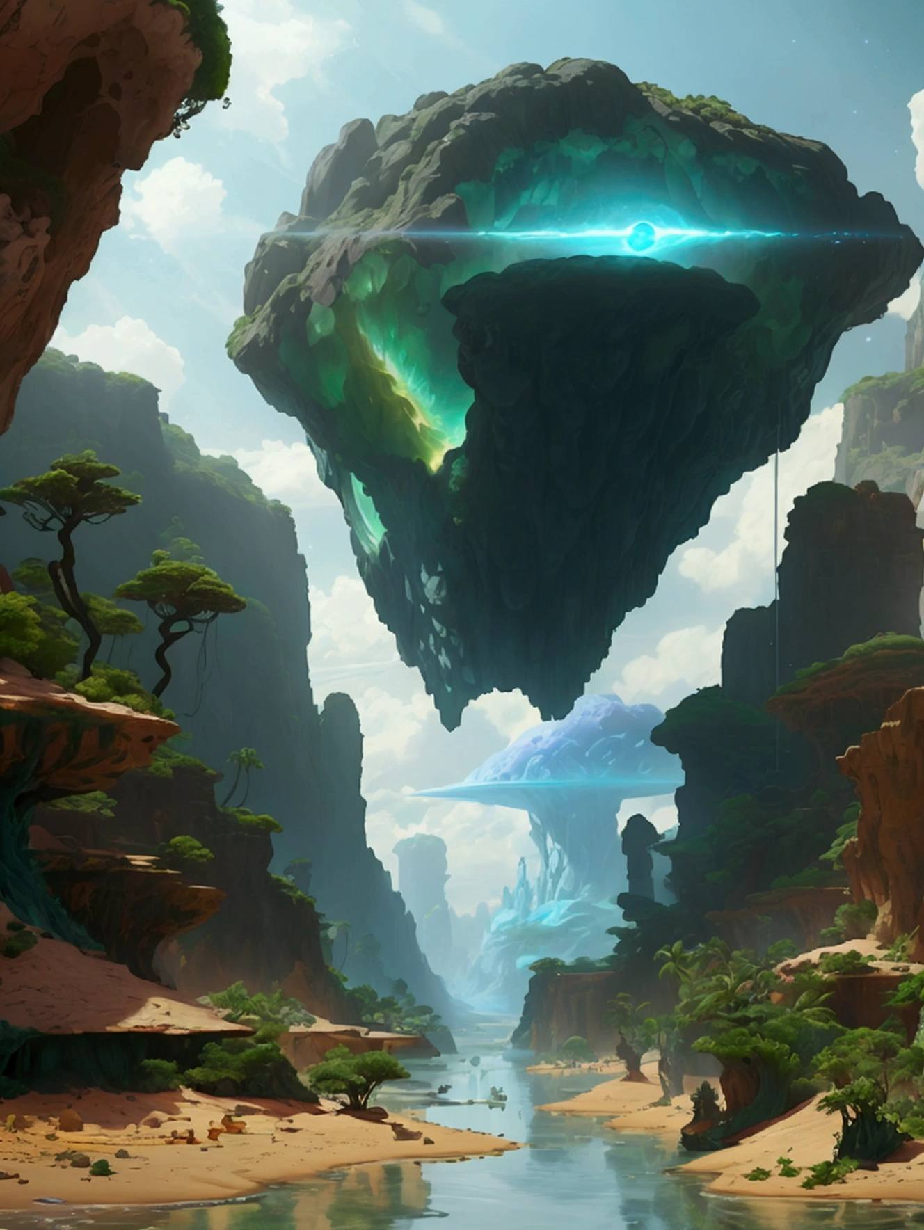 a giant asteroid belt oasis, lush tropical paradise, floating islands in space, giant crystals and geodes, alien flora and fauna, bioluminescent plants, dramatic celestial backdrops, epic science fiction landscape, hyperdetailed volumetric lighting, hyper realistic 8k, cinematic dramatic angles, dramatic color grading, award winning concept art