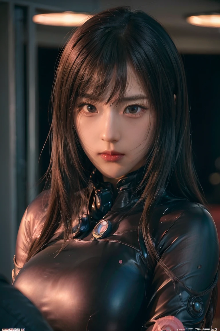 put hands cheek,(embarrassed face:1.4),(blush:1.4),reika\(gantz black suit\), (8k, best quality, masterpiece:1.2), (realistic, photo-realistic:1.37), large breasts,ultra-detailed, 1 girl,cute, solo, sad, beautiful face, black eyes,in room,looking at viewer