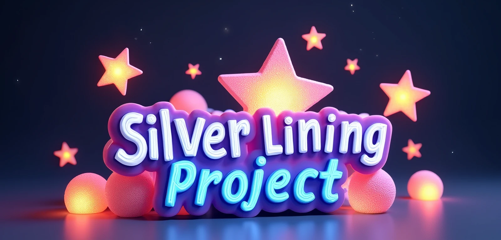 3D Stars with "Silver Lining Project" name below cute, Big text,