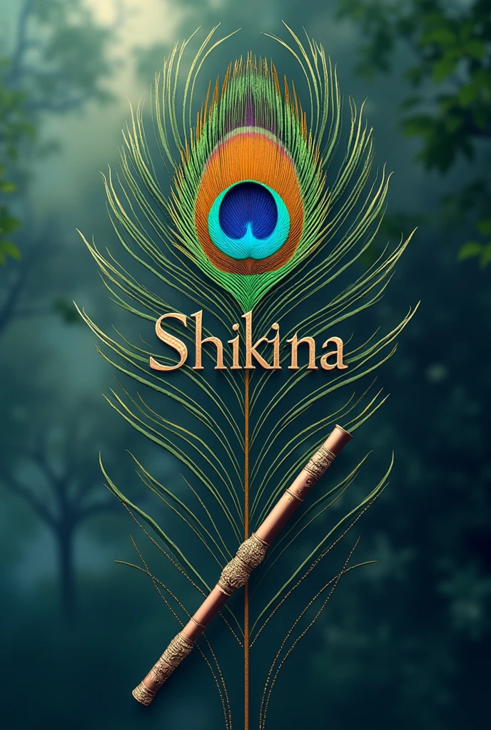 Generate a edit for name "shikha" on the theme of beautiful peacock feather and flute in hd resolution