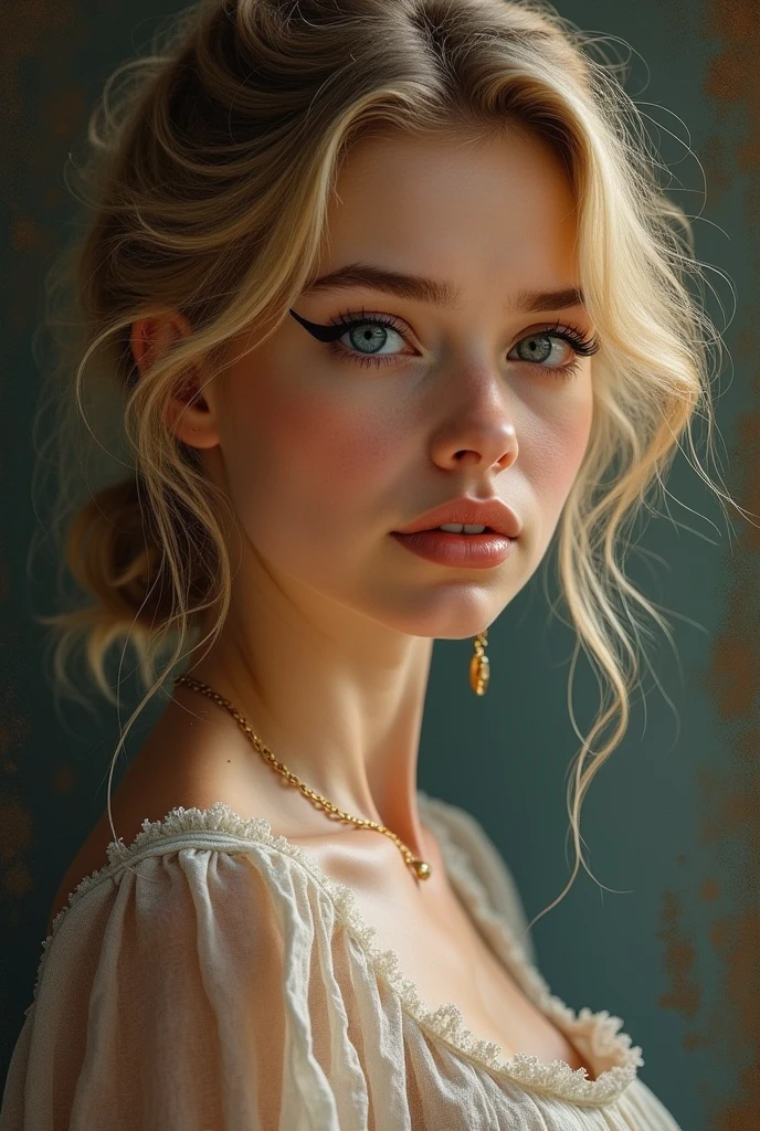 (((ultra realistic))) Photo, masterpiece, top quality, (pale skin), (Ultra detailed face and eyes:1.3), 1 girl, ((Adult)) , naked, (Eye makeup, mascara), ((sensual and thin lips)), ((blonde elegant fixed hair)), ((elegant Stylish hairstyle)) , ((deep blue eyes)), (Natural breasts). ((Posing)), photoshoot, (Soft) Lighting, (The play of light and shadows in a dark room), depth of field, bokeh, (special attention to skin detail: 1.2), Detailed leather texture, skin pores. (Warm atmosphere of the frame. color scheme - black, Red, green tones), UDR, ((Film grain)), (moon rays), ((close-up portrait, close to the camera)) , ultra detialed, naive sexy woman