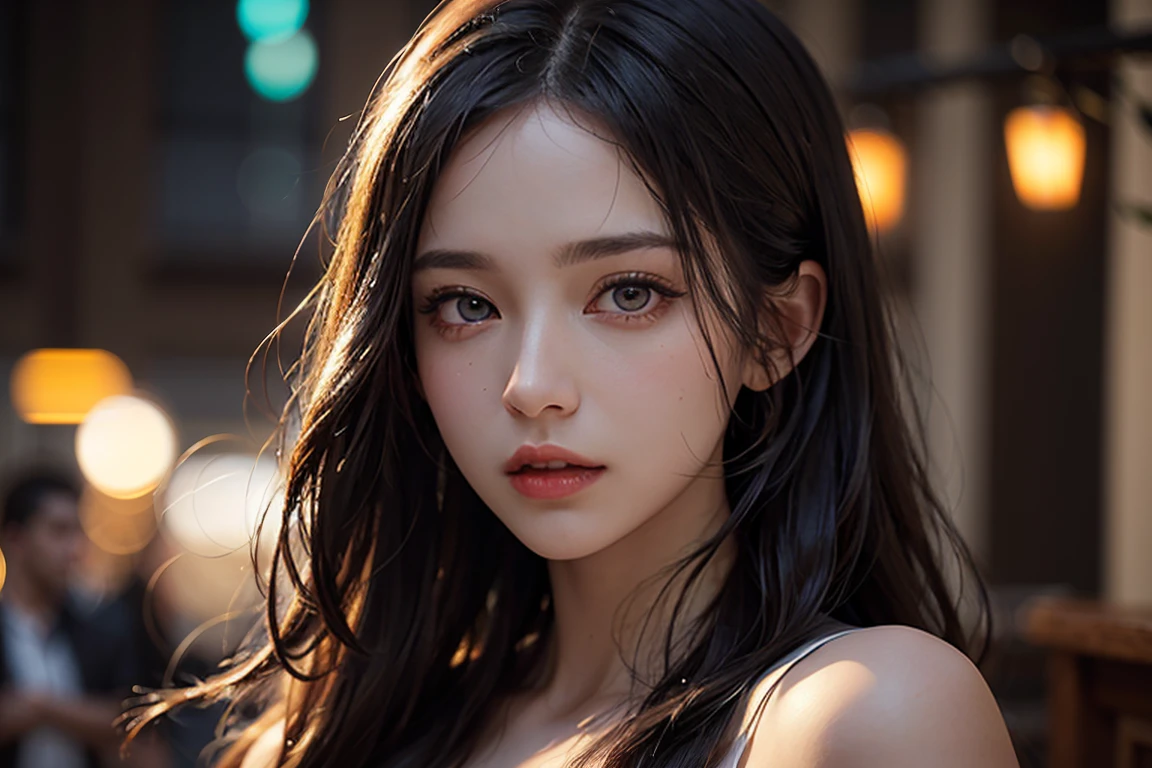 a beautiful woman with extremely large breasts, detailed face, detailed eyes, detailed lips, long eyelashes, long flowing hair, fantasy, elegant evening dress, dramatic lighting, cinematic scene, photorealistic, 8k, (best quality,4k,8k,highres,masterpiece:1.2),ultra-detailed,(realistic,photorealistic,photo-realistic:1.37),HDR,UHD,studio lighting,ultra-fine painting,sharp focus,physically-based rendering,extreme detail description,professional,vivid colors,bokeh