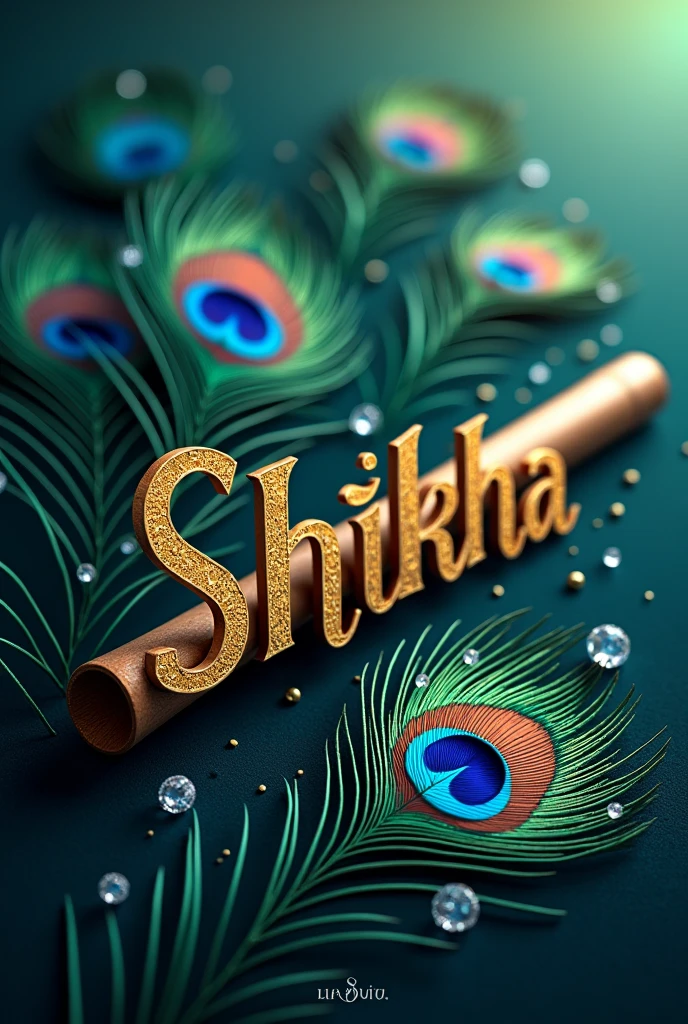 Generate a edit for name "shikha" on the theme of beautiful aesthetic peacock feather and flute in hd resolution