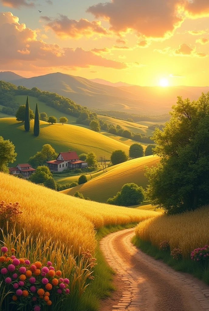 Create a rural landscape by applying warm colors easier drawing