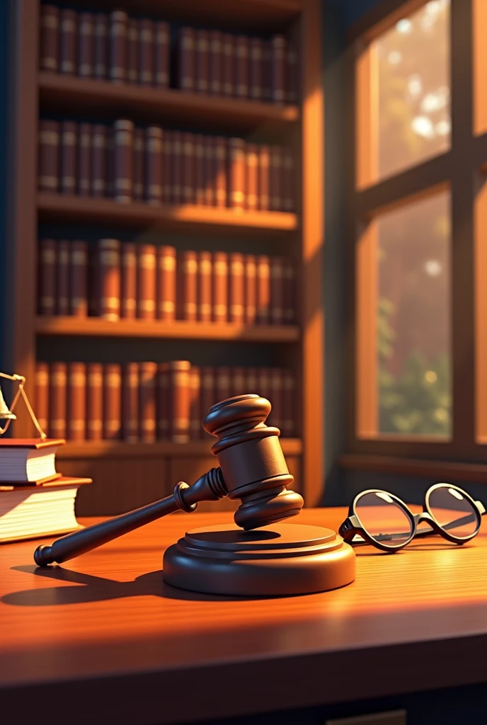 Create a profile image for a WhatsApp group about Criminal Procedural Law, without characters, only with elements that refer to Law and in the Disney Pixar style