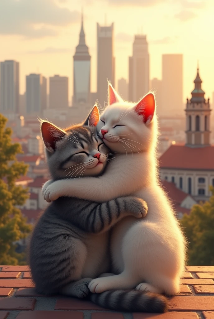 A cat hugging another cat in the background Warsaw city