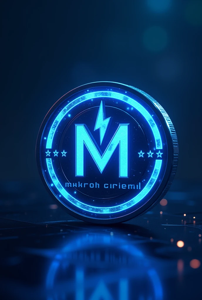 Make a coin . Which name is M. This M symbol is a unique symbol. This coin colour is blue. It is a future electric money coin . Make it too unique and gorgeous. It looks good. Add 3 start, leaf, etc.