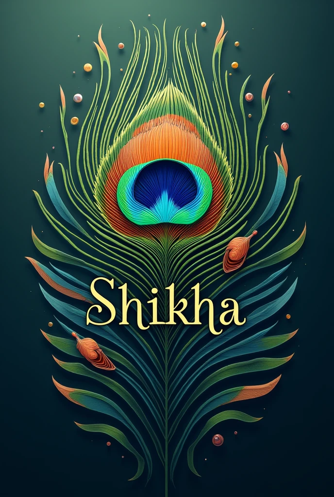 Generate a edit for name "shikha" on the theme of aesthetic peacock feather and flute in hd resolution