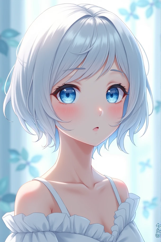 Anime girl short white hair blue eyes