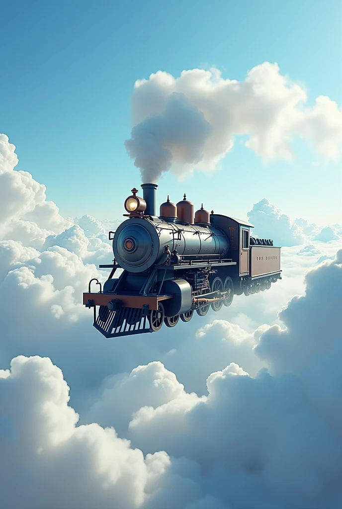 Create image of train flying in sky