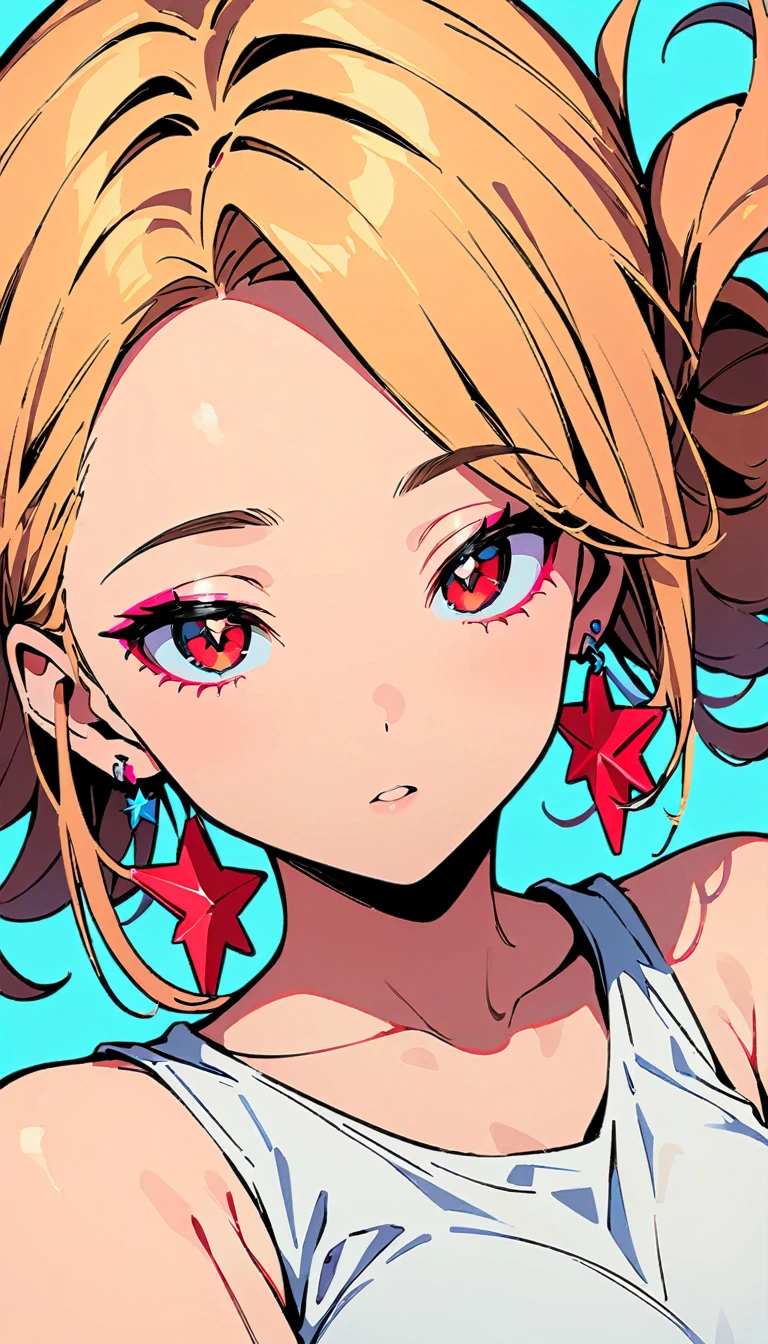 (High quality, 8k, 4K, High Contrast, masterpiece:1.2, 最high quality, Best aesthetics), (Dynamic Angle), ((1 female teen)), ((Plain and bright background)), ((Flat Color)), (Grey lace camisole), (The lower half is naked),((black and thin pubic hair)),(Female genitals in full view), Having sex, Looking at the audience, Upper Body, Transparent Background, (Cool look), Sleepy eyes, High Contrast, Contrasting colors, , Pale pink and blue lighting, ((Medium Hair)) , (Tied Hair), Brown Hair, Red eyes, Small star-shaped earrings in both ears, apple watch, bright eyeshadow, loose socks