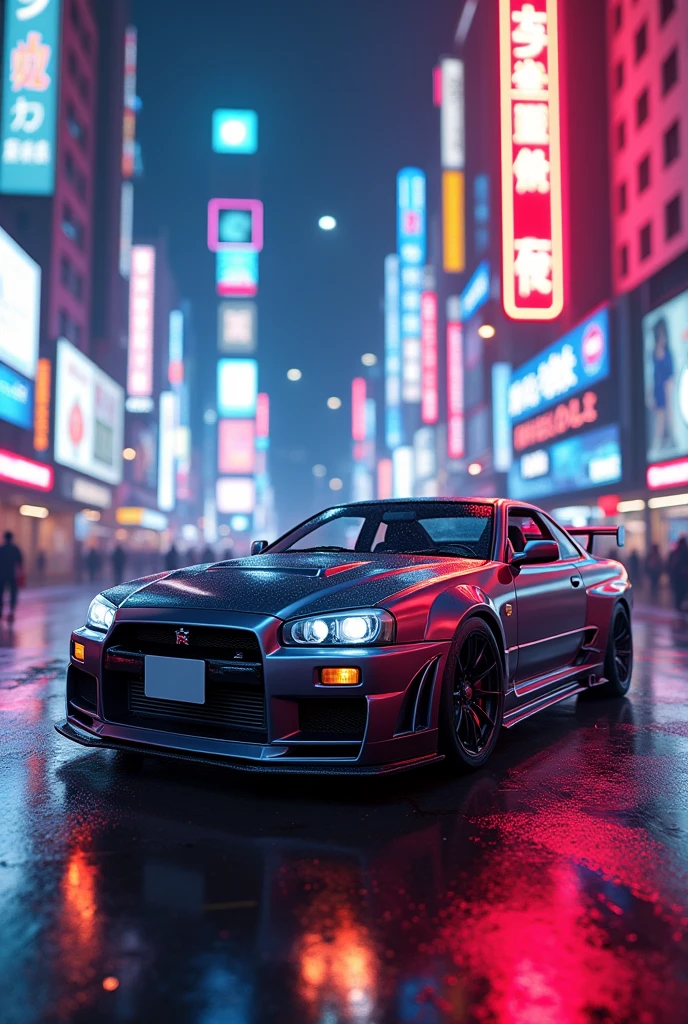 Nissan gtr r34 on neon city