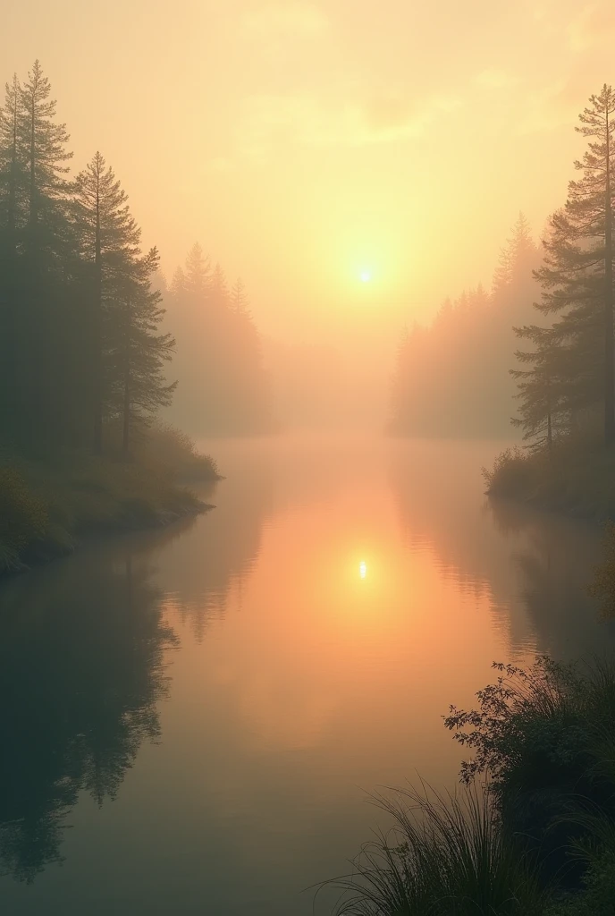 Lake and fog with warm tones