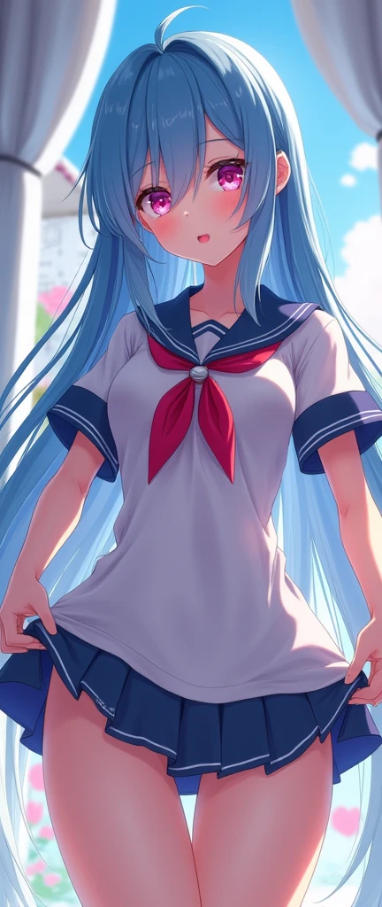shy,((Pink nipples:1.2),(open clothes:1.5)),One girl,( panty:1.1), shy,(LIFT skirt:1.5), spread legs,((press breasts:1.2)),(Cowboy Shot,From below:1.5)
anime ,Wearing a sailor suit、Beautiful with long blue hair, Detailed face with large expressive eyes, Detailed lips, Long eyelashes, Sailor Moon, Magical girl, Fantasy, Soft lighting, Vibrant colors, Structure of the film, Digital Art, Very detailed, masterpiece, (Highest quality,4K,8k,High resolution,masterpiece:1.2),Very detailed,(Realistic,photoRealistic,photo-Realistic:1.37)