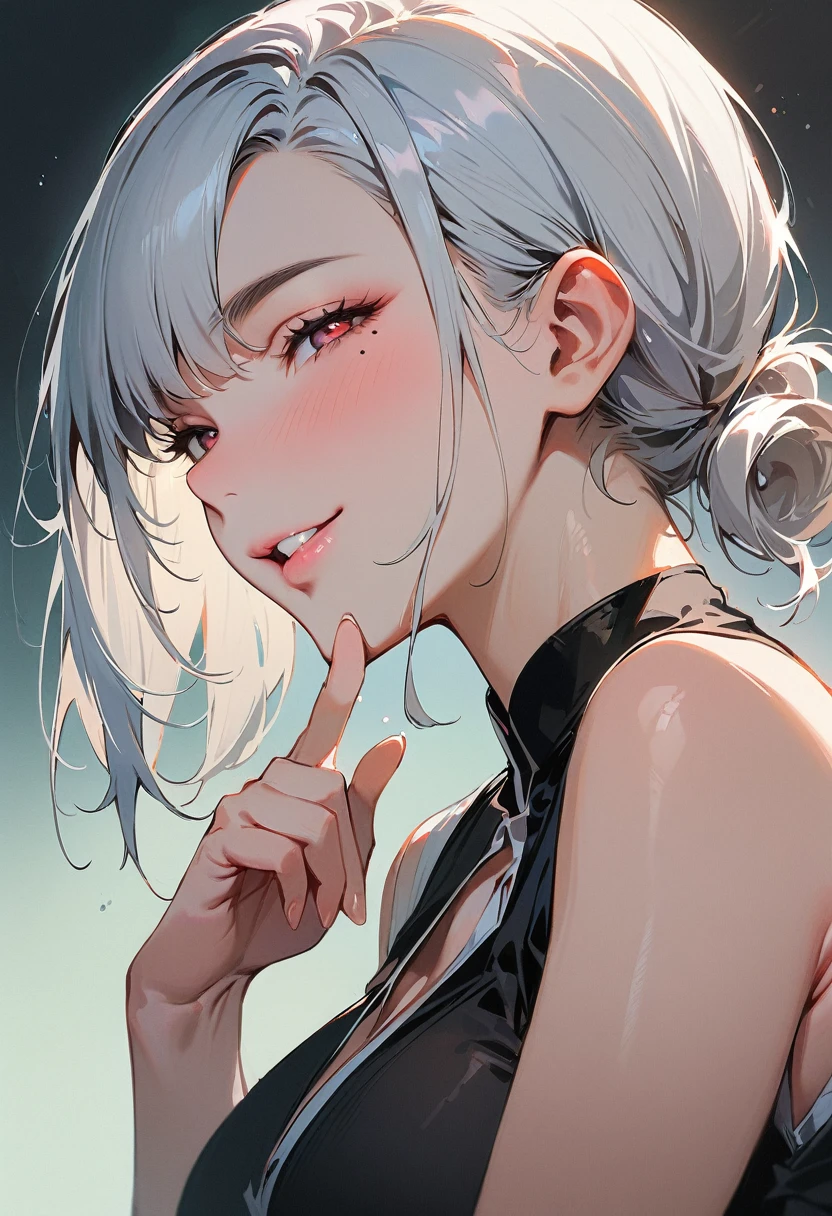 ((best quality)), ((highly detailed)), detailed face, beautiful face, , (1girl), <lora:slim_tall-plump_short:-1>, dynamic pose, upper body, <lora:Saya-tongue piercing:1>, tongue piercing, open mouth, tongue out, short hair, white hair, rainbow_gradient eyes, pale skin, (freckles), large breasts, (outdoors, on the ocean, (((multiple girls))), noon, sunnyday)