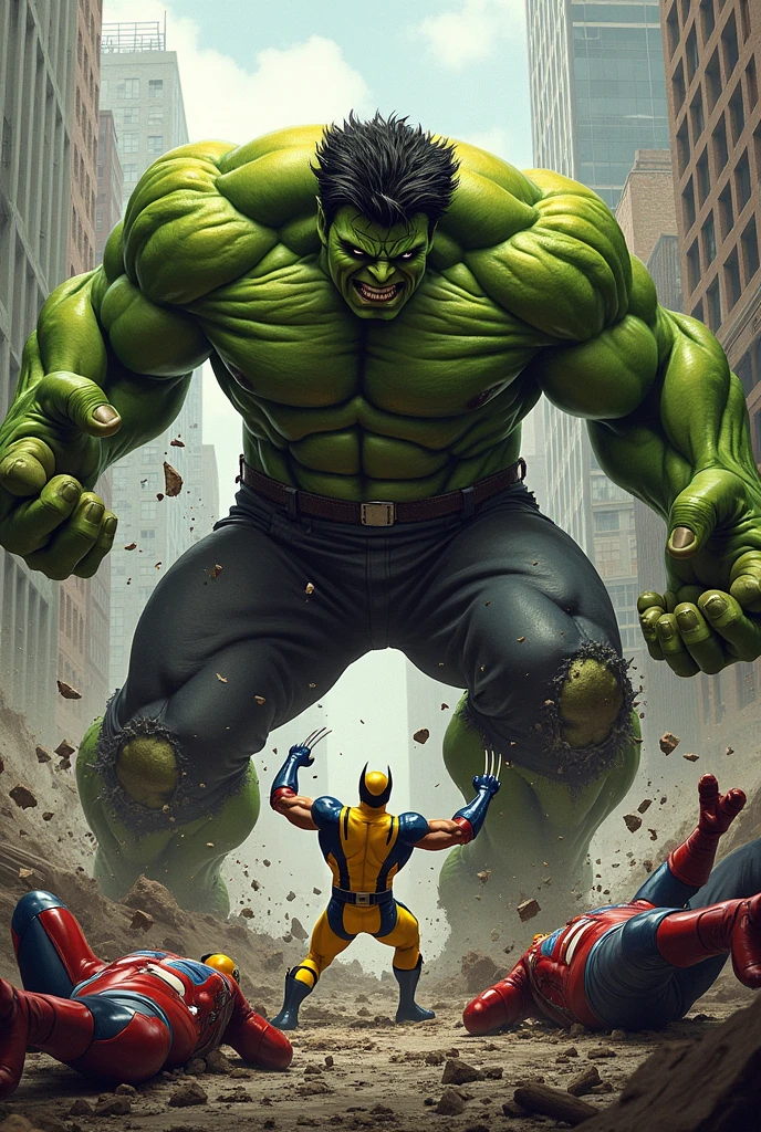 Draw Wolverine vs Hulk, a destructive battle, pure chaos in the world and several dead heroes

