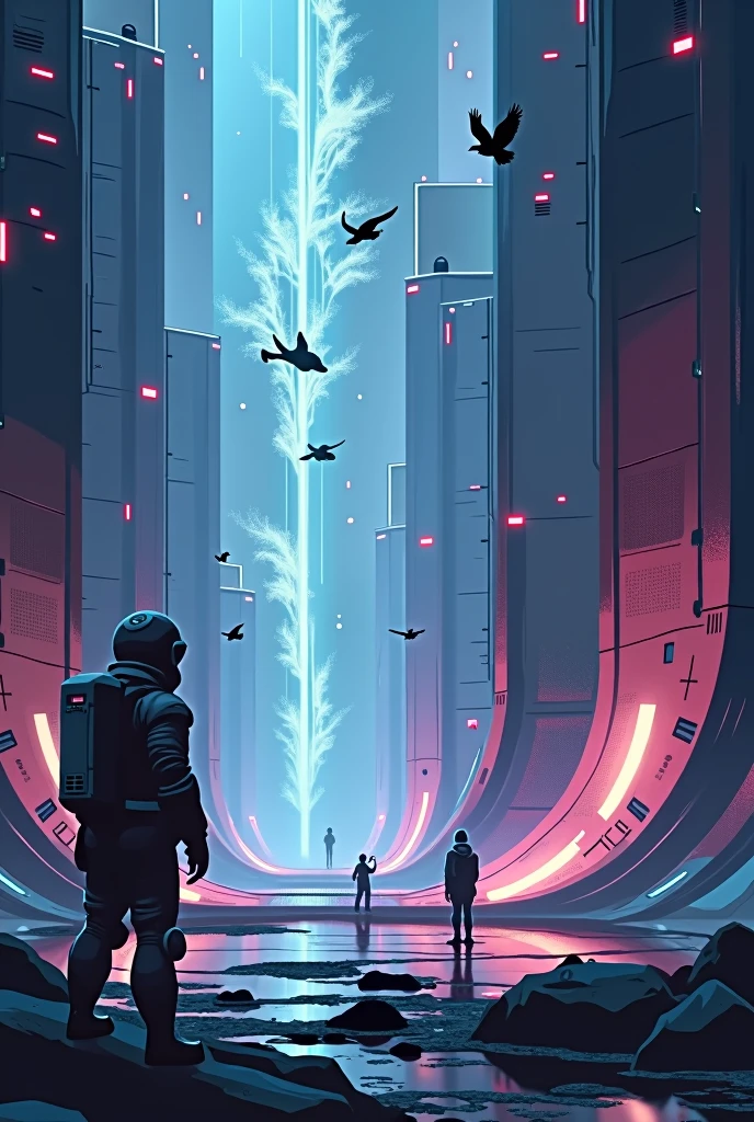 2D world at 8 pixels. Futuristic spaceship look, spawn shadow-like enemies, shadow with light and flying crows. The character will be located on the left of the screen and will look like an astronaut

