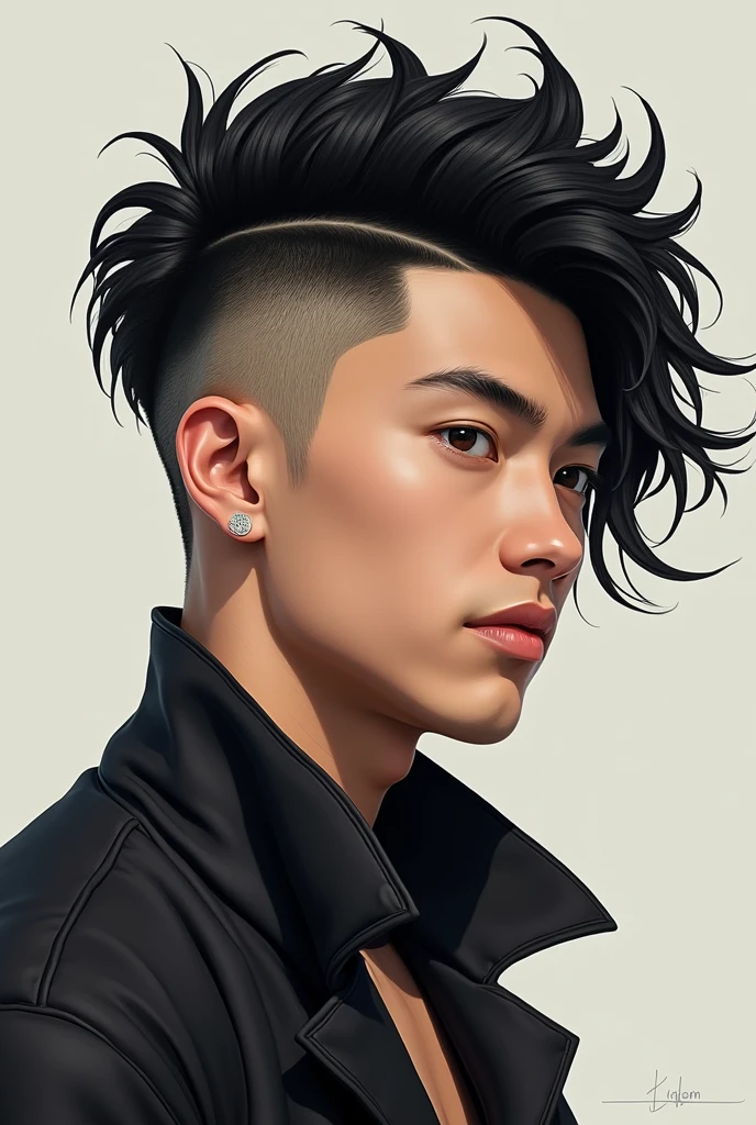 Young man with super long hair in front and short hair on the sides and back