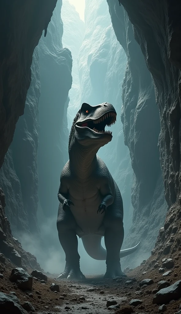 Suddenly the Tyrannosaurus rex arrives at the ULTRA MEGA HYPER large cave