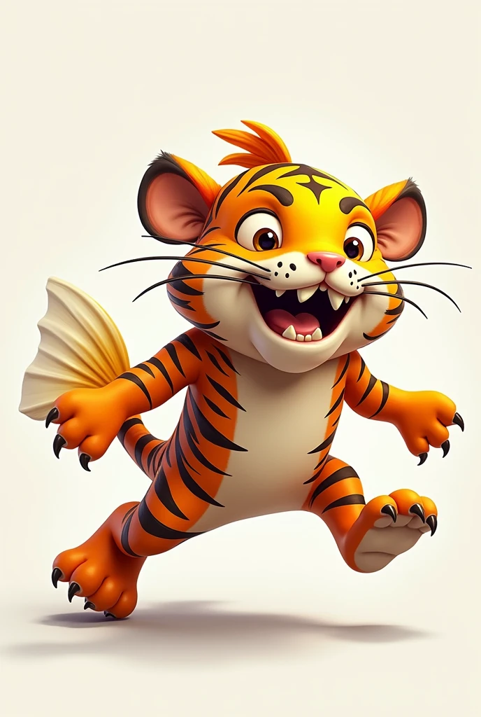 For the sale of a stew (fish-based food) I want a picture of a fish dressed as a non-realistic tiger more animated basic