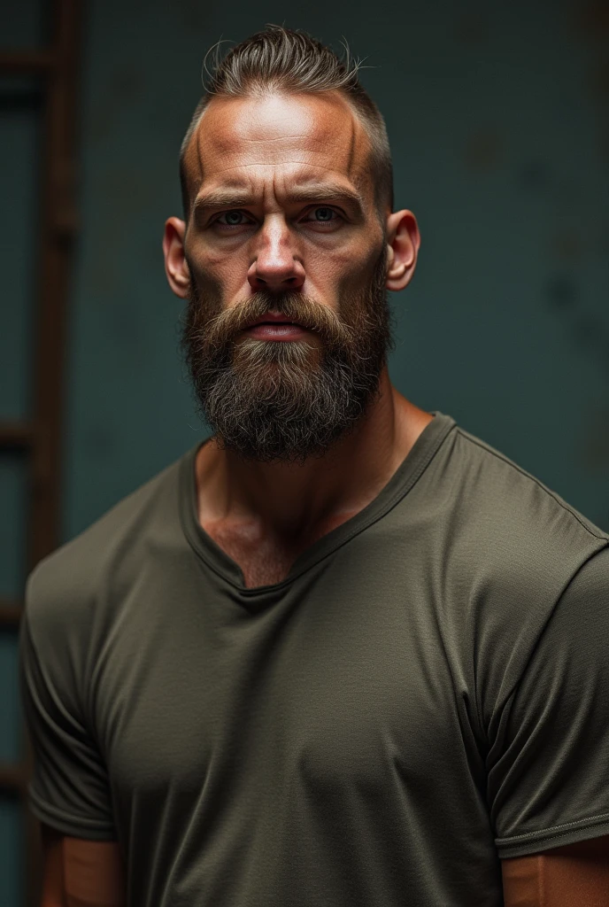 es un Hombre young aspecto 
 intimidante, innocence and vulnerability, which makes him a feared and mistreated character. Performs heavy work that does not require reasoning, reforzando su papel como un ser físicamente strong pero emocionalmente frágil. He is a tall man, strong, with t-shirt, young. Without beard, no old men