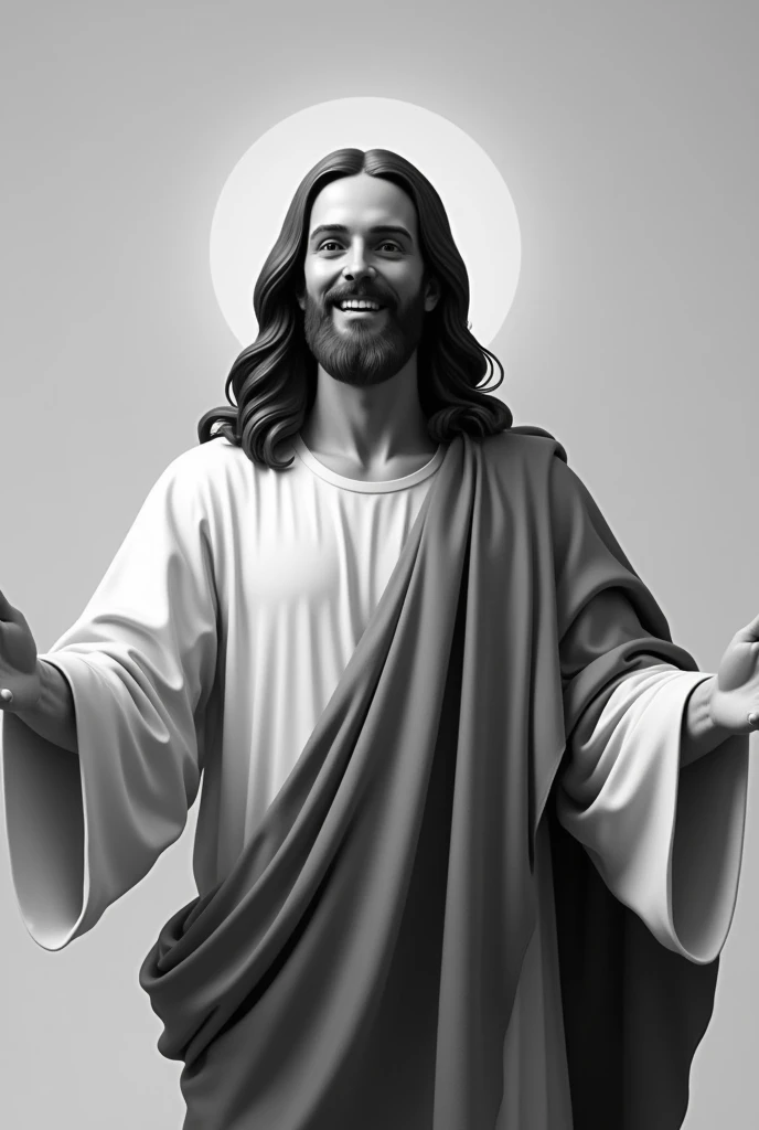 An image of Jesus, in black and white, looking and smiling at me, with open arms