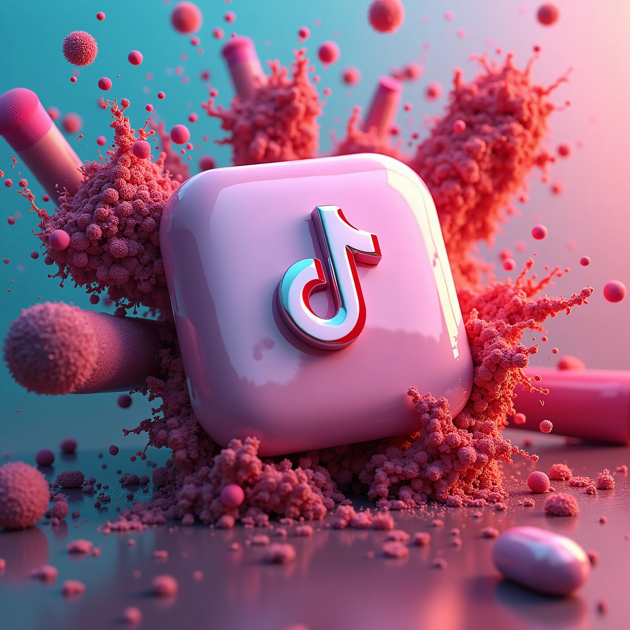 Creating a Square TikTok Logo in the Shape of a Raised Button. In the colored square on the theme of cosmetics. Explosive cosmetics.