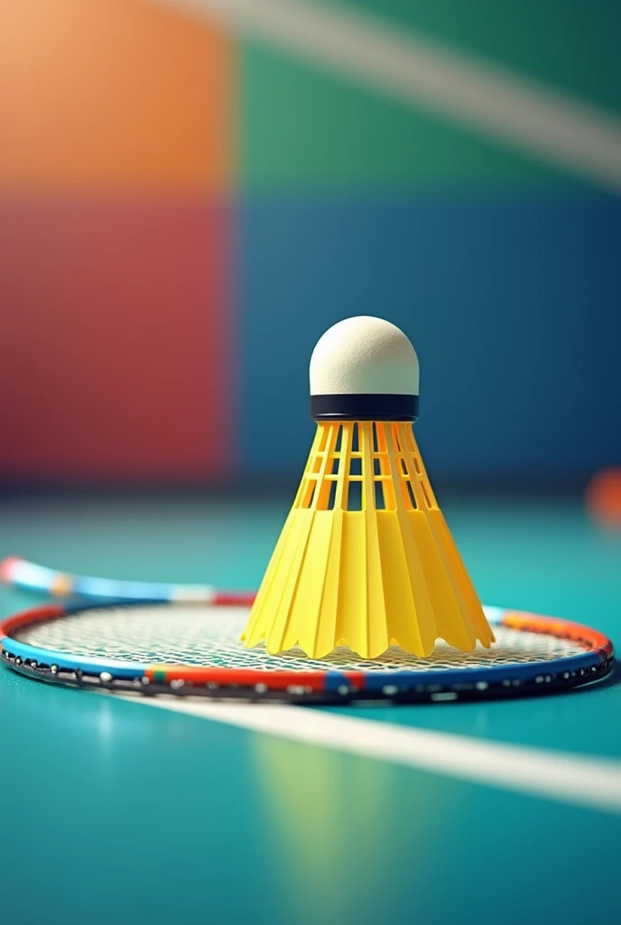 Shuttlecock and badminton racket in physical education  theme  multicolor background 