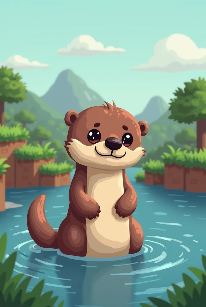 Cute otter drawn in minecraft style in pixel art