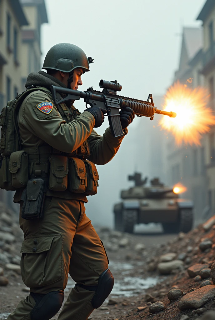 ukrainian soldier shooting NLAW rocket at russian occupants