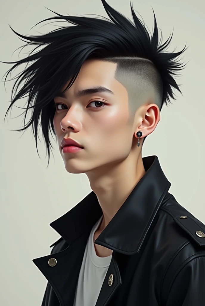 Young man with very long hair in front and shaved on the sides and back