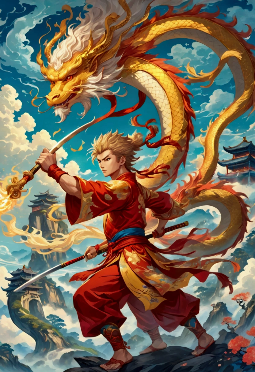 1boy, casting spell, cloud, dragon, eastern dragon, fire, male focus
 <lora:sdxl_casting_spell-000003:0.65>