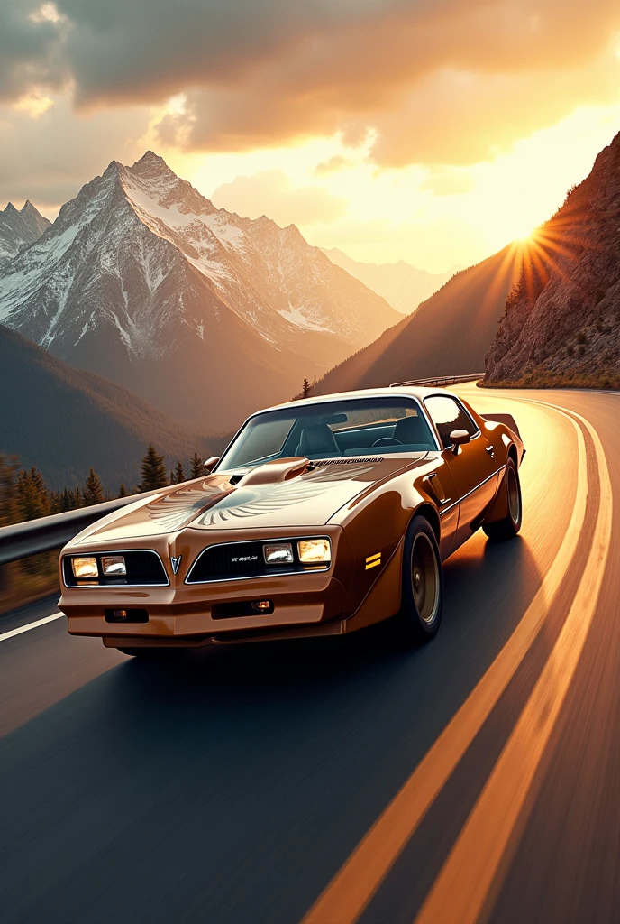 Trans am highway sunset mountains background