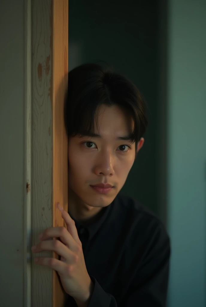 Asian guy, peeking through door