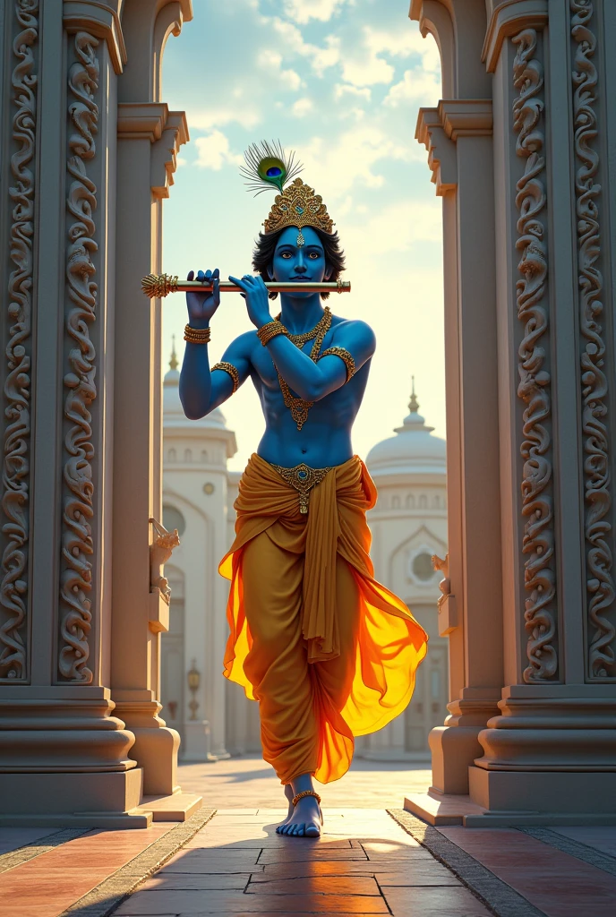 Please create a AI image of god krishna reached to Savvy Ville De Raj Nagar extension society main gate ghaziabad imag