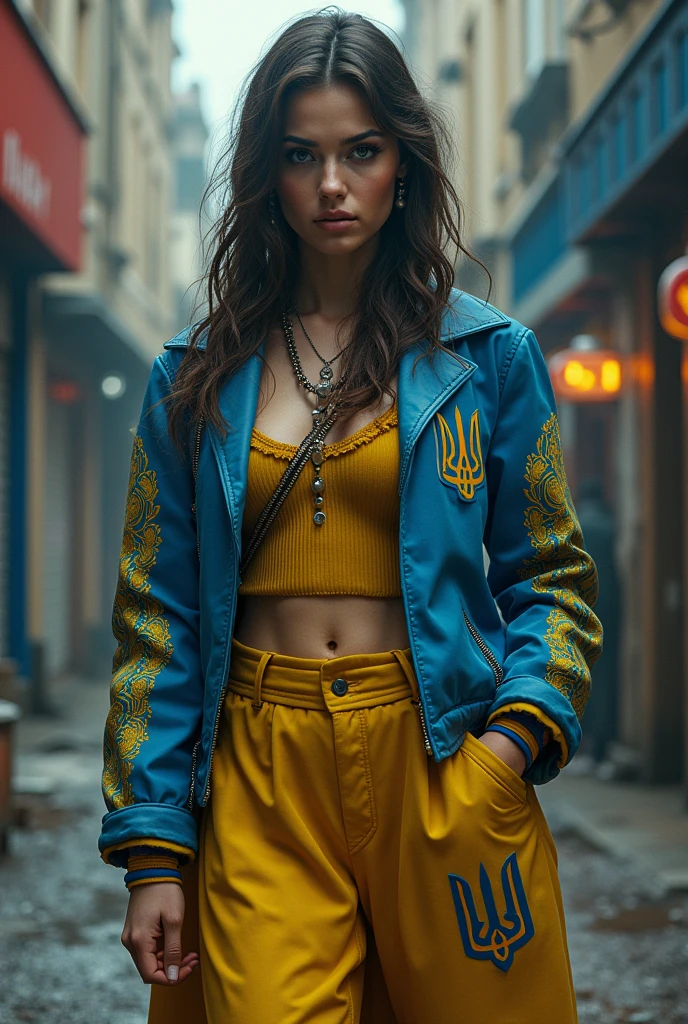 ukrainian gangster rapper lady in blue-yellow outfit