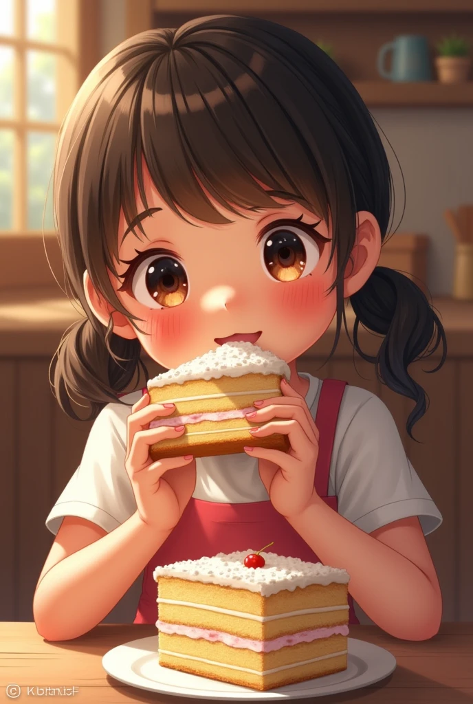 A girl eating cake