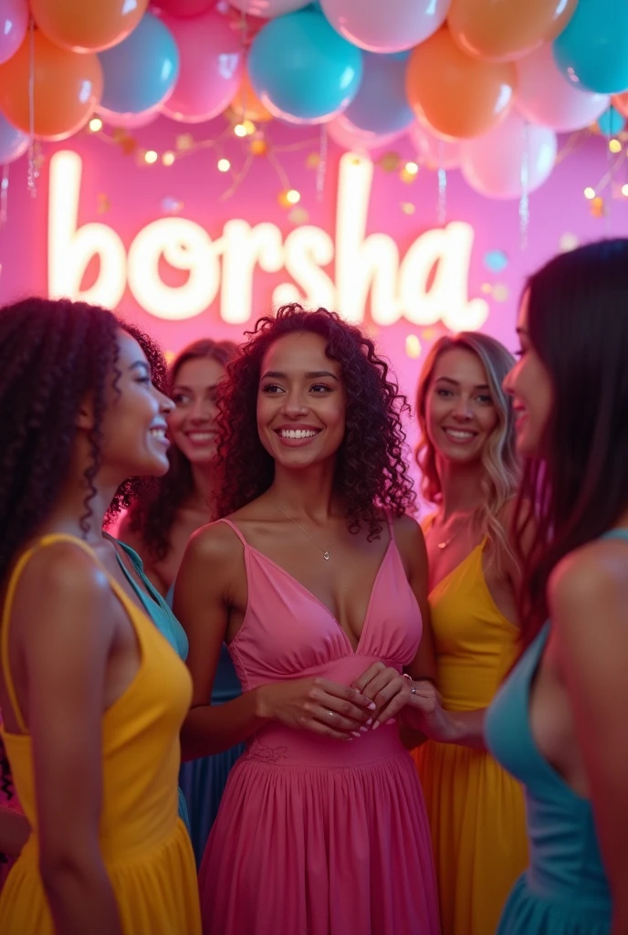 Adult pretty girls Birthday party writing on background is Borsha