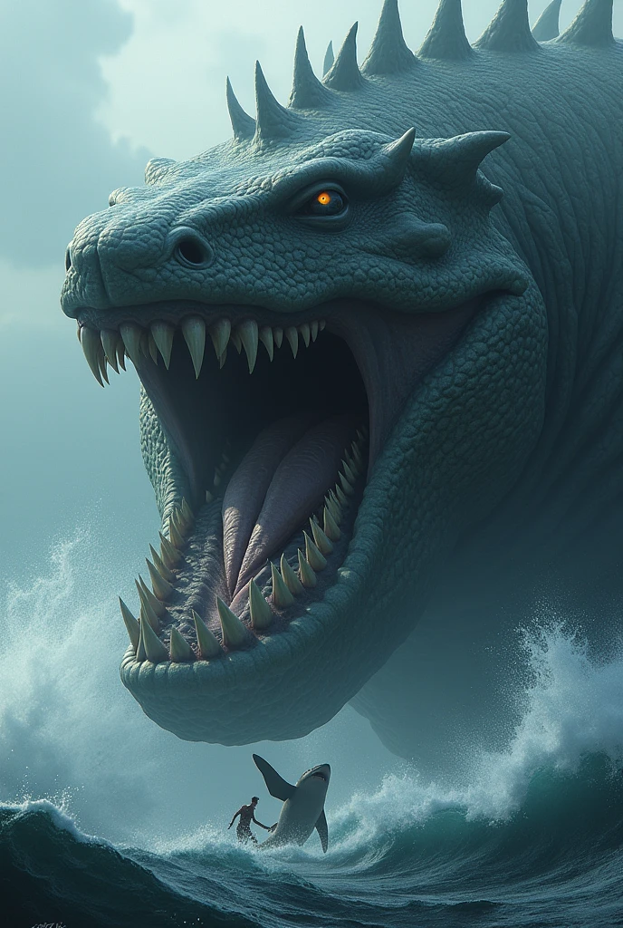 Leviathan dragon under the sea with a storm in the sky