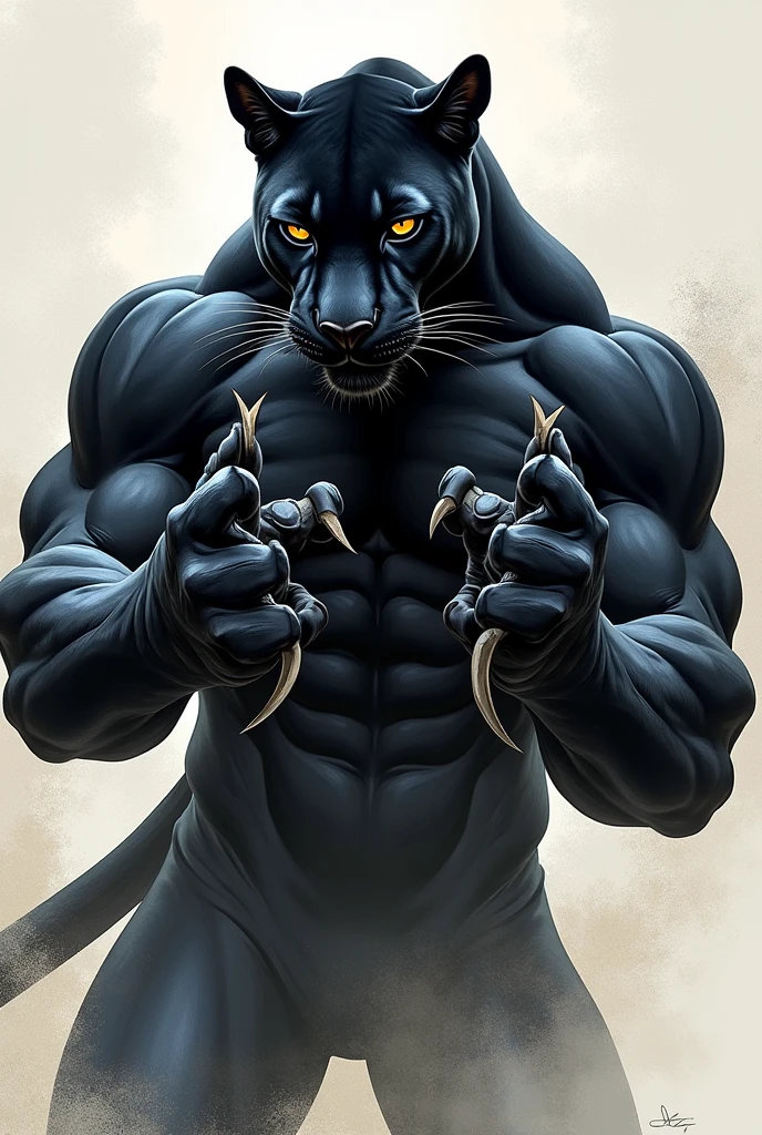 Drawing of a muscular panther making a 4 with its claws